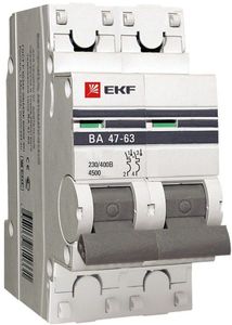 Фото EKF mcb4763-2-20B-pro Автоматический выключатель 2P 20А (В) 4,5kA ВА 47-63 PROxima