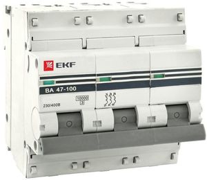 Фото EKF mcb47100-3-10D-pro Автоматический выключатель 3P 10А (D) 10kA ВА 47-100 PROxima