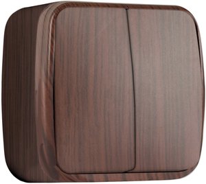 Фото EKF EGV10-023-40 Выключатель 2-клавишный ОП Минск 10А тёмное дерево