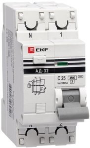 Фото EKF DA32-63-100S-pro Дифференциальный автомат АД-32 (селективный) 1P+N 63А/100мА PROxima