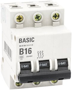 Фото EKF mcb4729-3-25-B Автоматический выключатель 3P 25А (B) 4,5кА ВА 47-29 Basic