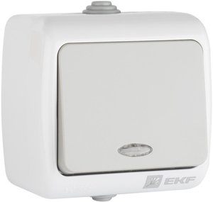Фото EKF EFV10-121-30-54 Мурманск Выключатель 1 -клавишный с индикатором 10А IP54 серый