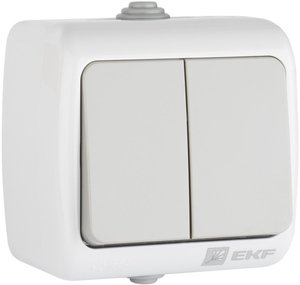 Фото EKF EFV10-023-30-54 Мурманск Выключатель 2-клавишный 10А IP54 серый