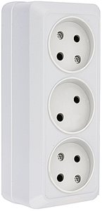 Фото EKF ENR10-202-10 Рим Розетка 3-местная 10А без заземления белая