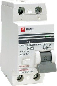Фото EKF elcb-2-25-10-em-pro Устройство защитного отключения УЗО ВД-100 2P 25А/10мА (электромеханическое) PROxima