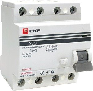 Фото EKF elcb-4-40-100-em-pro Устройство защитного отключения УЗО ВД-100 4P 40А/100мА (электромеханическое) PROxima
