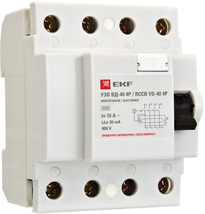 Фото EKF elcb-4-40-30e-sim Устройство защитного отключения УЗО ВД-40 4P 40А/30мА (электронное) Basic