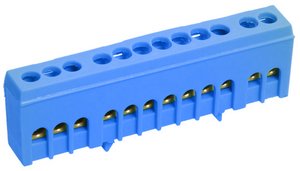 Фото EKF sn0-63-12-ib Шина "0" N (6х9мм) 12 отверстий латунь синий изолированный корпус на DIN-рейку PROxima