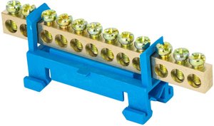 Фото EKF sn0-63-12-sb Шина "0" N (6х9мм) 12 отверстий латунь синий изолятор тип "Стойка" на DIN-рейку PROxima