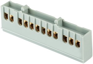 Фото EKF sn0-63-12-is Шина "фаза" L (6х9мм) 12 отверстий латунь серый изолированный корпус на DIN-рейку PROxima