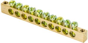 Фото EKF sn0-63-10-k Шина PEN "ноль-земля" (6х9мм) 10 отверстий латунь крепеж по краям PROxima