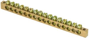 Фото EKF sn0-63-16-k Шина PEN "ноль-земля" (6х9мм) 16 отверстий латунь крепеж по краям PROxima