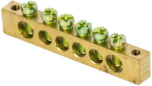 Фото EKF sn0-125-6-k Шина PEN "ноль-земля" (8х12мм) 6 отверстий латунь крепеж по краям PROxima