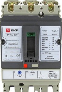 Фото EKF mccb99C-100-80 Выключатель автоматический ВА-99C (Compact NS) 100/80А 3P 36кА PROxima