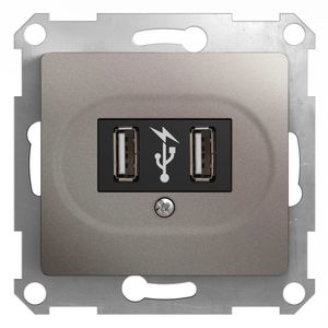 Фото Schneider Electric Glossa GSL001232 Розетка USB (2xUSB, под рамку, скрытая установка, платина)