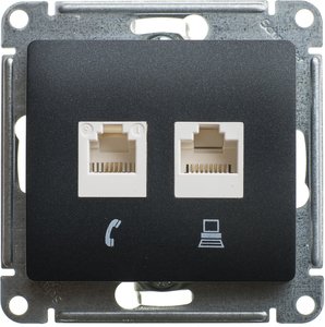 Фото Schneider Electric Glossa GSL000785KK Розетка двойная компьютерная (2xRJ45, под рамку, скрытая установка, антрацит)