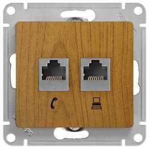 Фото Schneider Electric Glossa GSL000585KK Розетка двойная компьютерная (2xRJ45, под рамку, скрытая установка, дуб)
