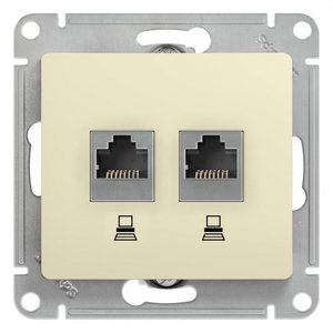 Фото Schneider Electric Glossa GSL000985KK Розетка двойная компьютерная (2xRJ45, под рамку, скрытая установка, молочная)