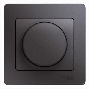 Фото Schneider Electric Glossa GSL001336 Светорегулятор поворотно-нажимной (600 Вт, в сборе, возм. упр. с 2х мест, с/у, с возм. о/у, графит)