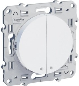 Фото Schneider Electric Odace S52R221 Выключатель 2-клавишный (10 А, под рамку, с/у, с подсветкой, белый)