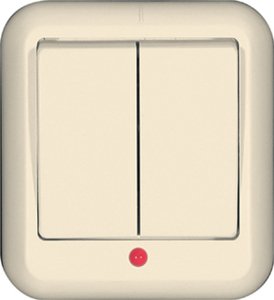 Фото Schneider Electric Прима A56-007-SI Выключатель 2-клавишный (6 А, в сборе, о/у, с подсветкой, слоновая кость)