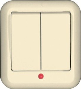 Фото Schneider Electric Прима VA5U-213-S Выключатель 2-клавишный (10 А, в сборе, о/у, с подсветкой, слоновая кость)