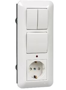 Фото Schneider Electric Прима BK2VR-007A-BI Блок комбинированный (3 кл.+1 роз., 16 А, в сборе, скрытая установка, подсветка, з/к, шторки, IP20, белый)
