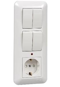 Фото Schneider Electric Прима BK2VR-007B-BI Блок комбинированный (4 кл.+1 роз., 16 А, в сборе, скрытая установка, подсветка, з/к, шторки, IP20, белый)