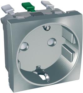 Фото Schneider Electric Altira ALB46287 Розетка одинарная с заземляющим контактом (16 А, IP20, под рамку, скрытая установка, шторки, металлик серебристый)