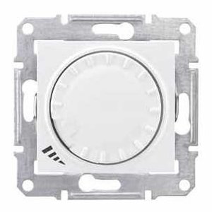 Фото Schneider Electric Sedna SDN2200821 Светорегулятор поворотно-нажимной (600 Вт, под рамку, возм. упр. с 2х мест, с/у, с возм. о/у, белый)