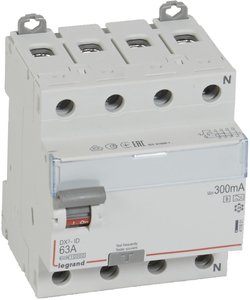 Фото Legrand DX3 411801 Выключатель дифференциального тока четырехполюсный 63А 300мА (тип А)