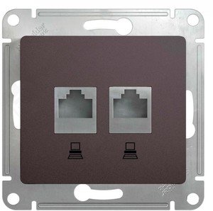 Фото Schneider Electric Glossa GSL001385KK Розетка двойная компьютерная (2xRJ45, под рамку, скрытая установка, графит)