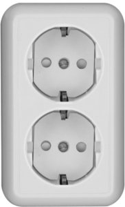 Фото Schneider Electric Прима RA16-757-B Розетка двойная с заземляющим контактом (16 А, IP20, в сборе, открытая установка, шторки, белая)