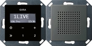 Фото Gira System55 2280600 Радио с громкоговорителем (RDS, под рамку, скрытая установка, нержавеющая сталь)