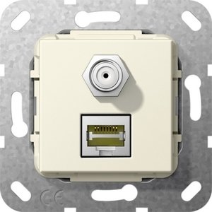 Фото Gira System55 569701 Розетка комбинированная (RJ45+SAT, под рамку, скрытая установка, кремовая глянцевая)