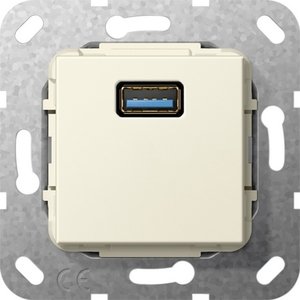 Фото Gira System55 568301 Розетка USB (USB, под рамку, скрытая установка, кремовая глянцевая)