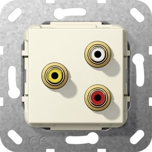 Фото Gira System55 563601 Розетка аудио (3хRCA, под рамку, скрытая установка, кремовая глянцевая)