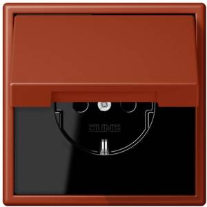 Фото Jung Le Corbusier LC1520KIKL32110 Розетка с крышкой и с заземляющим контактом (16 А, под рамку, шторки, скрытая установка, l’ocre rouge)