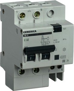 Фото IEK АД-12 MAD15-2-032-C-100 Автоматический выключатель дифференциального тока двухполюсный 32А (тип AC, 4.5 кА)