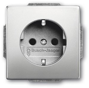 Фото ABB Pure steel 2013-0-5276 Розетка Schuko (16A, шторки, под рамку, с/у, з/к, сталь)