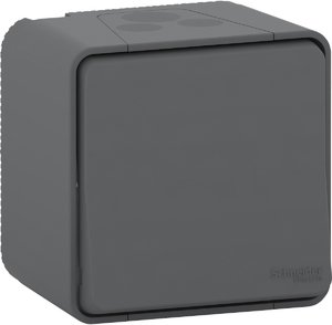 Фото Schneider Electric Mureva MUR35026 Выключатель однокнопочный (10 А, IP55, в сборе, открытая установка, антрацит)