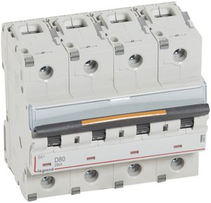Фото Legrand DX3 409853 Автоматический выключатель четырехполюсный 80А (25 кА, D)