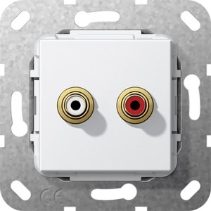 Фото Gira System55 563103 Розетка аудио переходник (2хAudio, под рамку, скрытая установка, белая глянцевая)