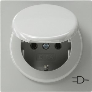 Фото Gira S-Color 045442 Розетка SCHUKO с заземляющим контактом (16 А, крышка, под рамку, скрытая установка, серая)