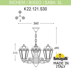 Фото Fumagalli Sichem/Saba 3L K22.120.S30.AXF1R Люстра уличная с 3 фонарями 690 мм (корпус черный, плафон прозрачный)