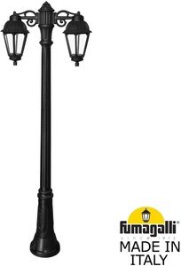 Фото Fumagalli Gigi Bisso/Saba 2L Dn K22.156.S20.AXF1RDN Светильник садовый с 2 фонарями 1880 мм (корпус черный, плафон прозрачный)