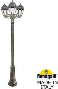 Фото Fumagalli Gigi Bisso/Saba 3L K22.156.S30.BXF1R Светильник садовый с 3 фонарями 2100 мм (корпус античная бронза, плафон прозрачный)