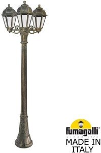 Фото Fumagalli Artu Bisso/Saba 3L K22.158.S30.BXF1R Светильник садовый с 3 фонарями 1860 мм (корпус античная бронза, плафон прозрачный)