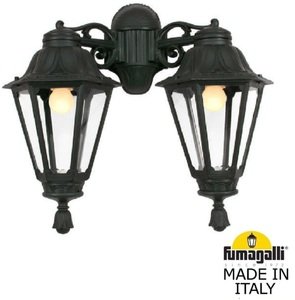 Фото Fumagalli Porpora/Rut Dn E26.141.000.AYF1RDN Светильник консольный уличный на стену с 2 фонарями 540 мм (корпус черный, плафон опал)