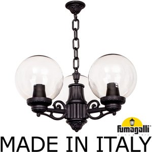 Фото Fumagalli Sichem/G250 3L G25.120.S30.AXE27 Люстра уличная с 3 фонарями 690 мм (корпус черный, плафон прозрачный)